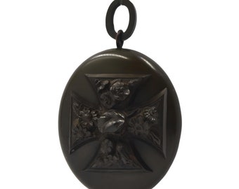 Very Large Victorian Vulcanite Maltese Cross Locket