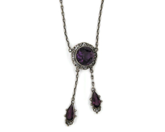 Antique Edwardian Silver & Amethyst Paste Neglige… - image 1