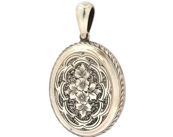 Large Sterling Silver Victorian Locket Necklace