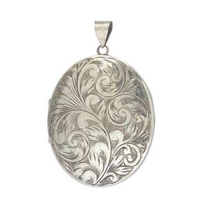 Very Large Vintage Sterling Silver Oval Locket Necklace