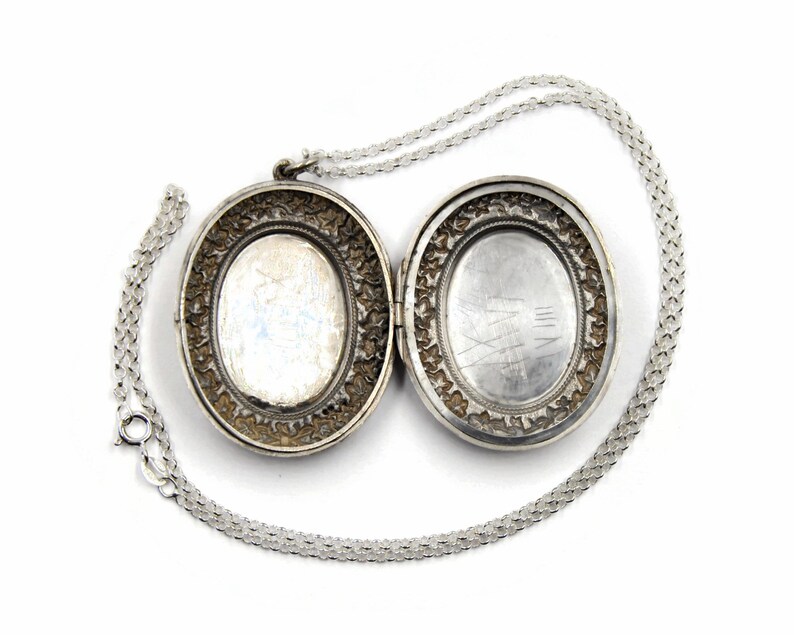 Large Sterling Silver Victorian Locket Necklace