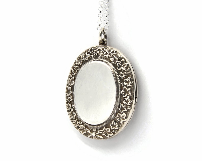 Large Sterling Silver Victorian Locket Necklace