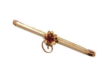 9ct Rose Gold Garnet Antique Bar Brooch