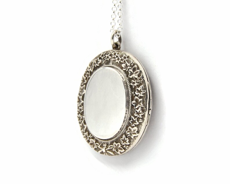 Large Sterling Silver Victorian Locket Necklace