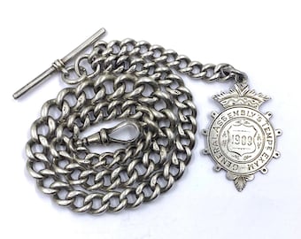 アンティーク スターリングシルバー シングル アルバート Tバー 懐中