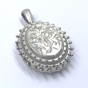 Large Antique Victorian Sterling Silver Engraved Locket