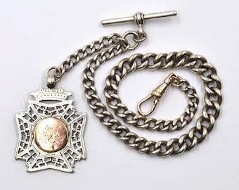 Antique Victorian Sterling Silver Single Albert Pocket Watch Chain