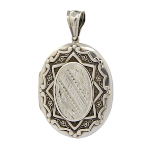 Large Sterling Silver Victorian Locket Necklace