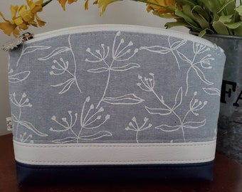 Gray Floral Zipper Pouch