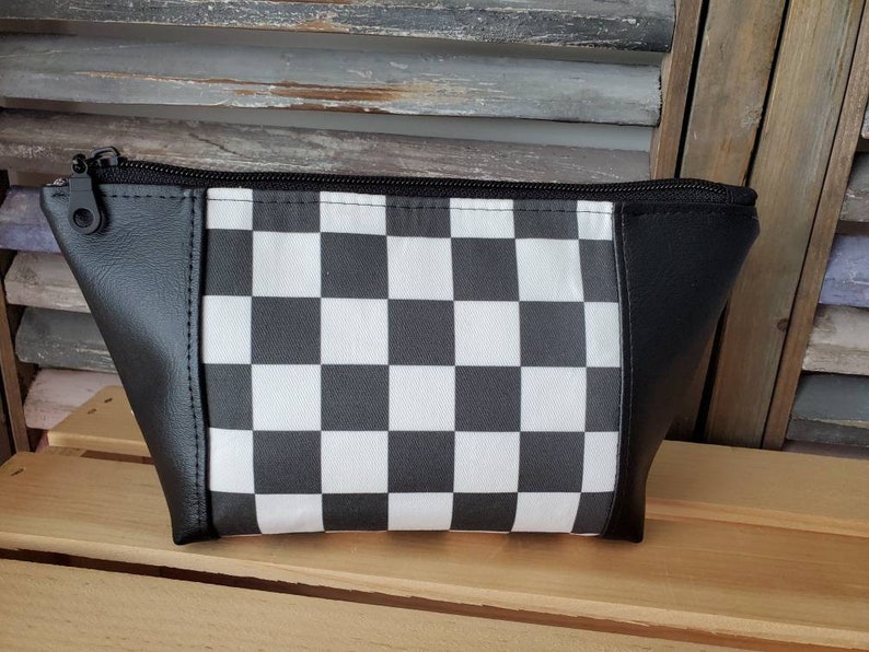 Black and White Check Makeup Bag Checked Cosmetic Makeup Bag Etsy
