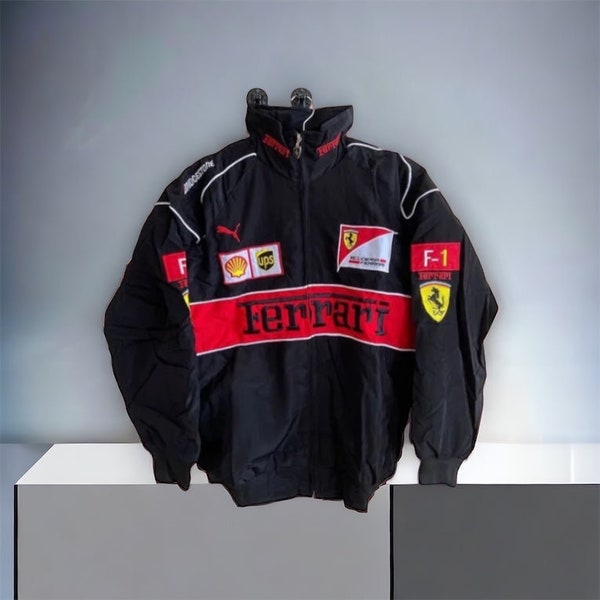 Brodé Ferrari F1 Jacket Racing Jacket Formule 1 vintage unisexe Y2K 90s StreetwearRacing Cadeau de Noël Vêtements pour hommes