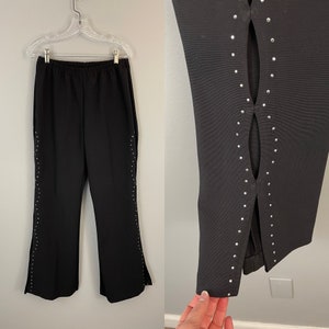 Flare Leg Pants with Cut Outs Y2K Vintage Western Pants Sexy 2000s Rocker Disco Sparkly Cowgirl Rhinestone Beaded Medium Large M L