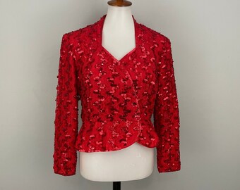 womens red sequin jacket