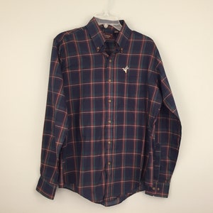 Vintage Kariertes Hemd 90er Jahre Pfeil Shirt Langarm Button Down Navy Blau Grün kariert Maroon Preppy Duck 80er Sport Hemd 1990s Männer Medium M