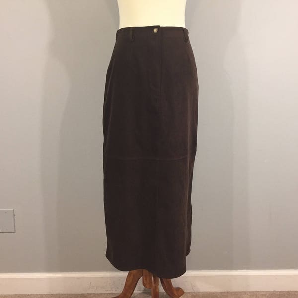 Brown Maxi Skirt Vintage Faux Suede Skirt High Waist Maxi Skirt Medium Petite Size 8 M Straight Skirt Fall Clothes Winter Skirt Basic Plain