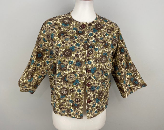 60s Cropped Jacket Vintage Mod Jacket Floral Cardigan Jackie O 3/4 ...