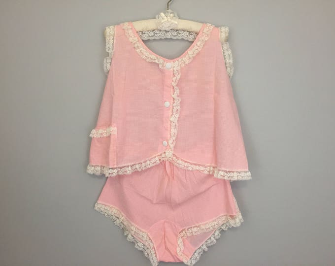 60s Vintage Womens Pajama Sets Pink Gingham Top & Bloomers Etsy