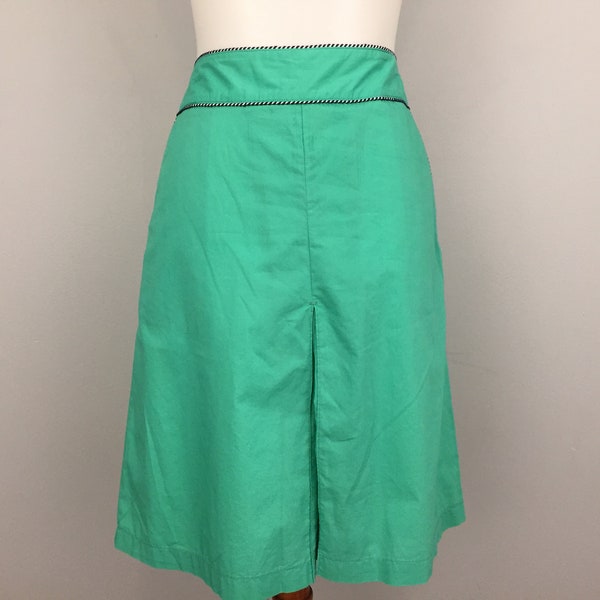 Y2K Green A Line Skirt LL Bean High Waist Skirt Knee Length Preppy Academia Retro Cotton Green & Blue Casual 2000s Vintage Medium Size 10 M