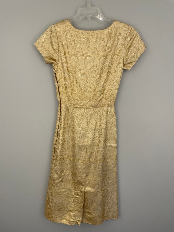 50s Gold Brocade Dress 1960s Gold Party Dress Flo… - image 7