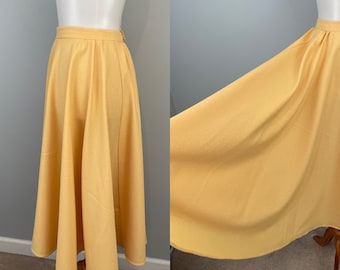 Vintage Maxi Circle Skirt 70s Yellow Metallic Twirl Skirt 80s Swing Skirt Gold Western Square Dancing Dance Skirt Lurex Handmade XS S Small