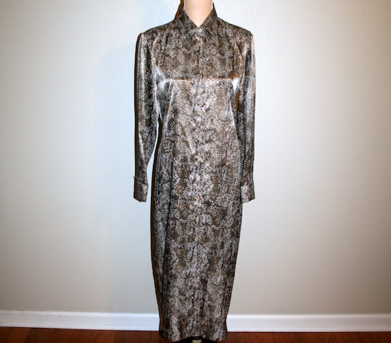 Silky Long Sleeve Dress Shift Womens Size 8 Snake