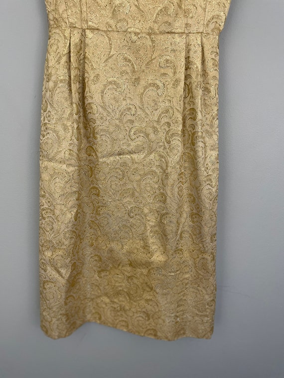 50s Gold Brocade Dress 1960s Gold Party Dress Flo… - image 5