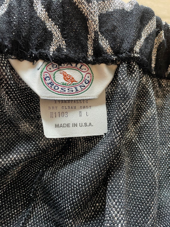 Vintage Metallic Knit Skirt Black Silver 80s Hall… - image 6