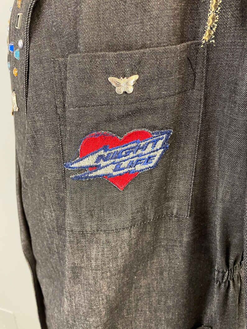 90s Western Jean Blazer Jacket Line Dancing Black Denim Jacket Cowgirl ...