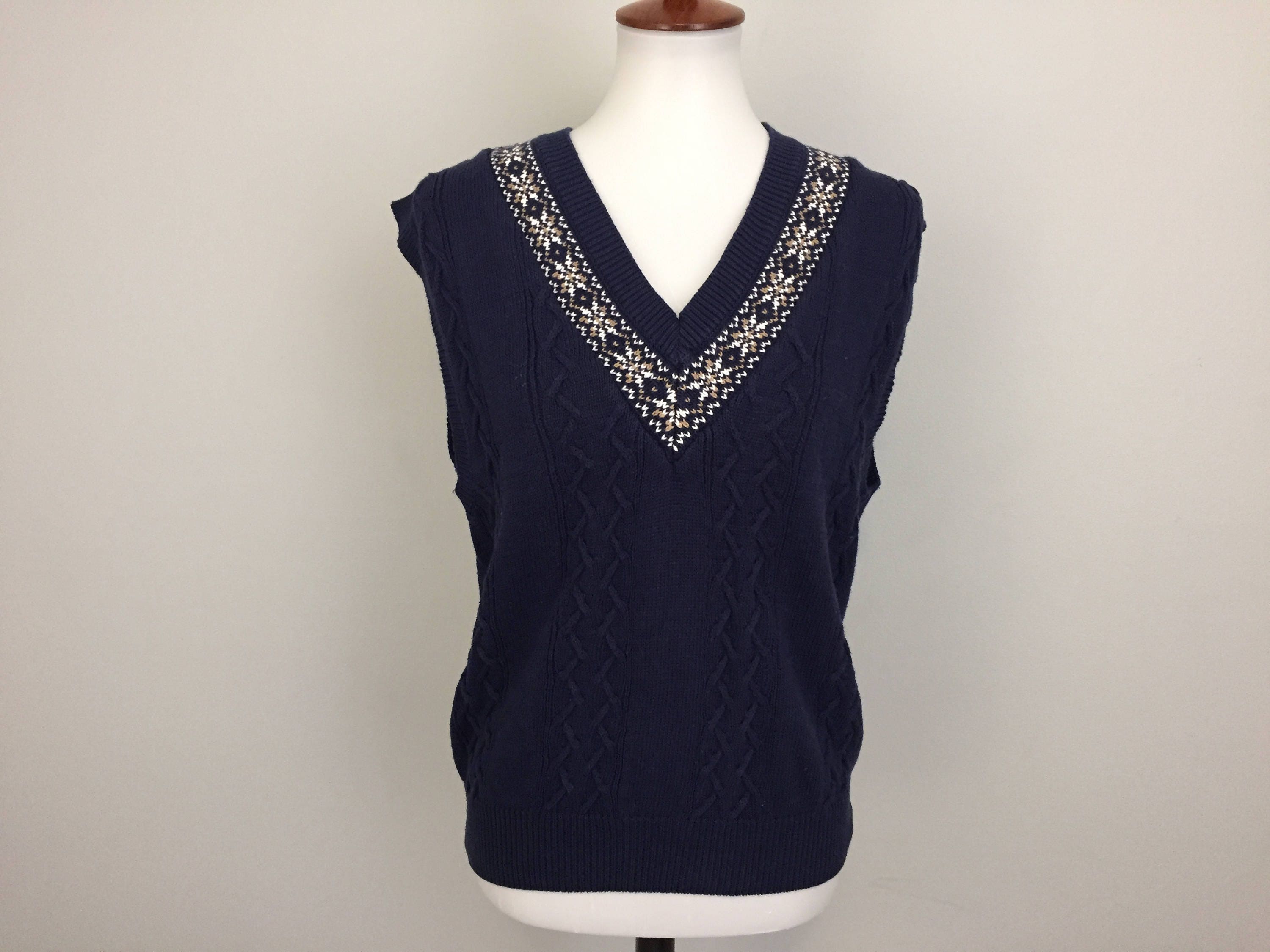 Mens Sweater Vest Navy Blue V Neck Mens Vest Womens Vest Cable Etsy