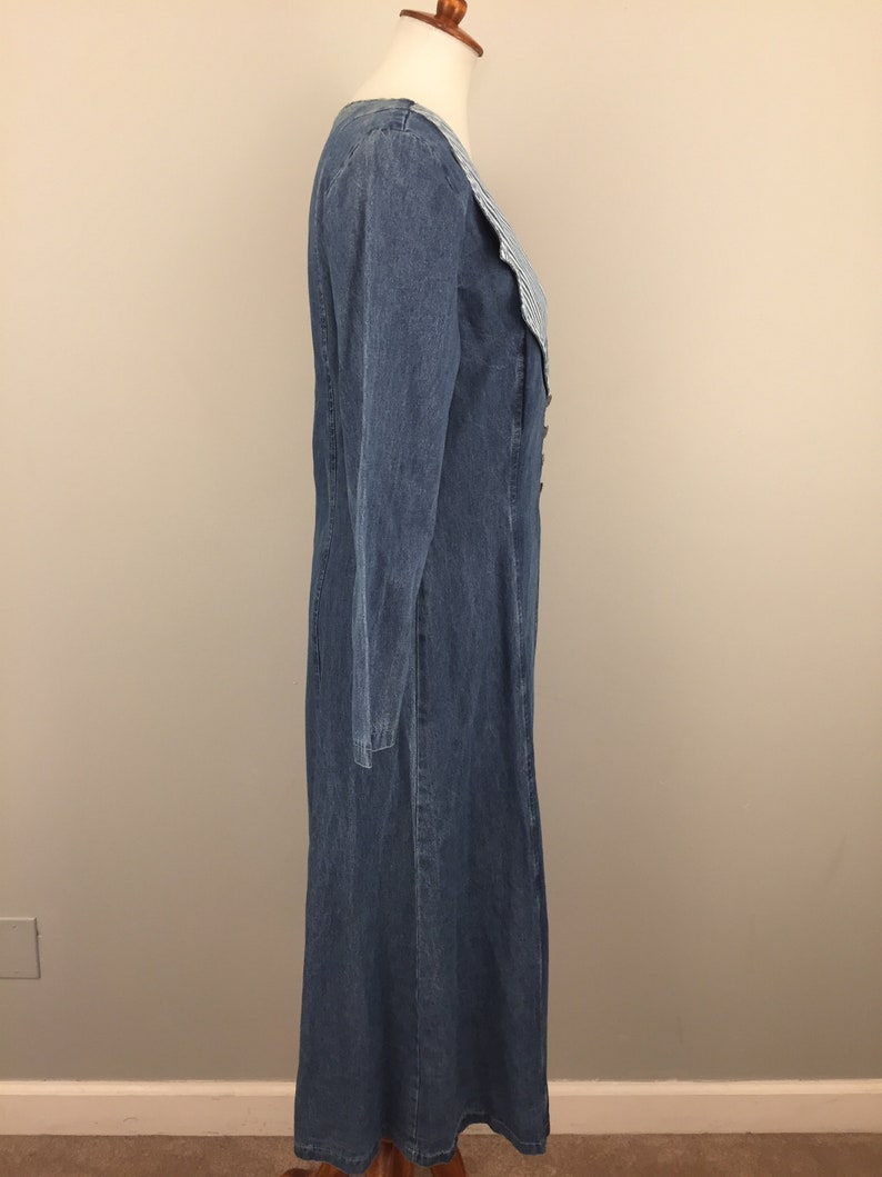Vintage Denim Dress Blue Jean Dress Long Sleeve Blue White Stripe Women Medium Wash Denim Medium Made USA 80s 90s Vintage Dress 1980s 1990s