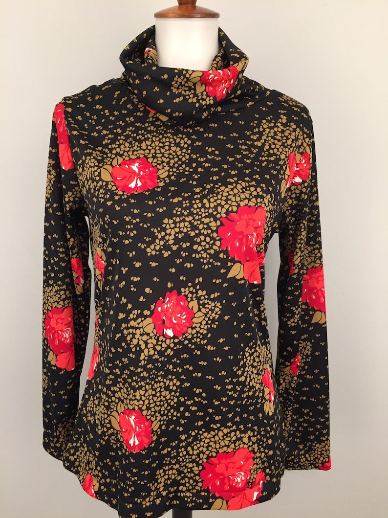 70s Vintage Cowl Neck Bohemian Funnel Neck Top Long Sleeve Blouse Flower Floral Turtleneck 1970s Vintage Clothes Women Medium Singapore