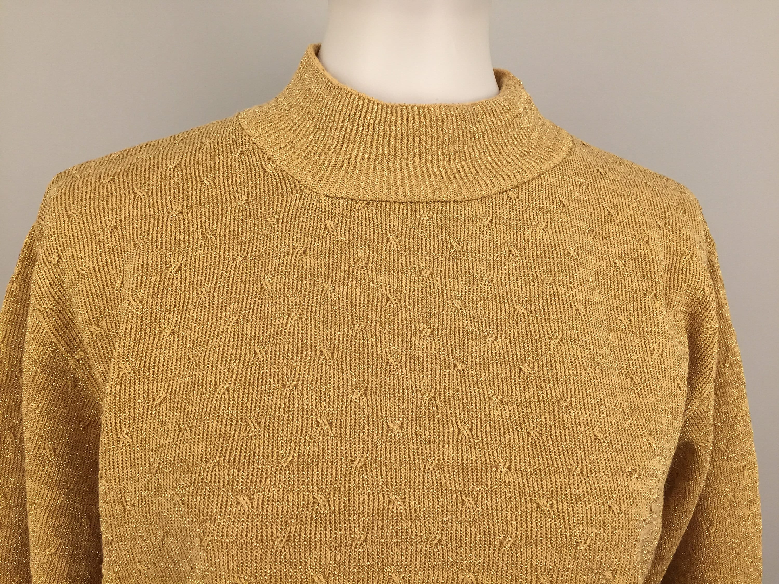 Gold Metallic Sweater Sparkly Top Mock Neck Turtleneck Party | Etsy