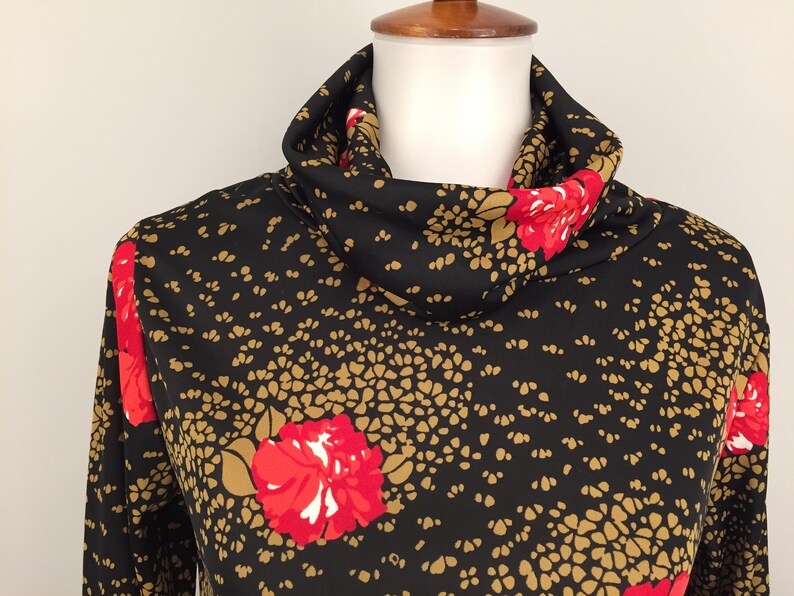 70s Vintage Cowl Neck Bohemian Funnel Neck Top Long Sleeve Blouse Flower Floral Turtleneck 1970s Vintage Clothes Women Medium Singapore