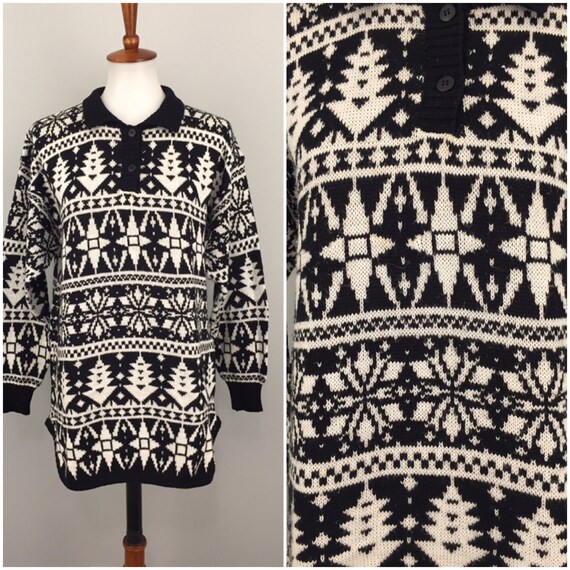 FoxDale Sz 4T Vintage 80\u2019s Norwegian Print Grey Black White Winter SKI Snowflake Sweater by