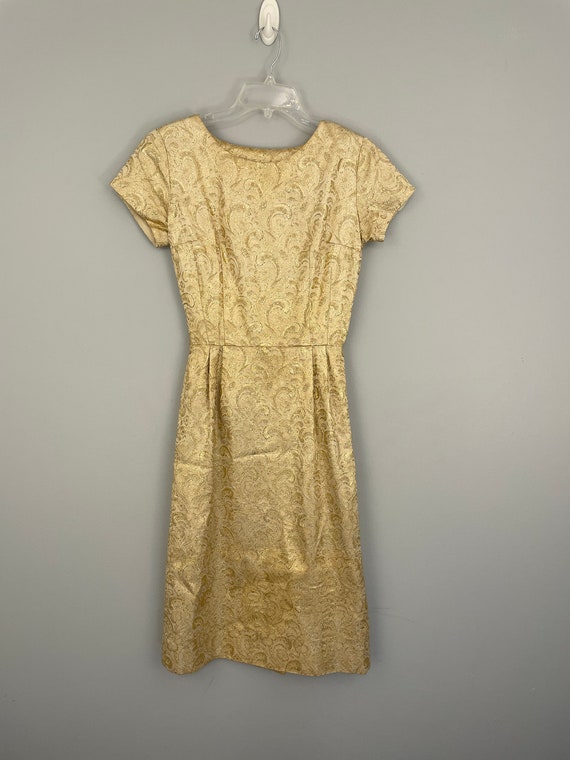 50s Gold Brocade Dress 1960s Gold Party Dress Flo… - image 2