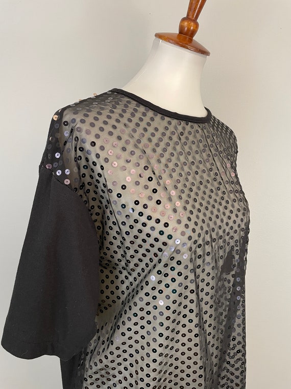 90s Black Sheer Sequin Top Swim Cover Up Beach Co… - image 5