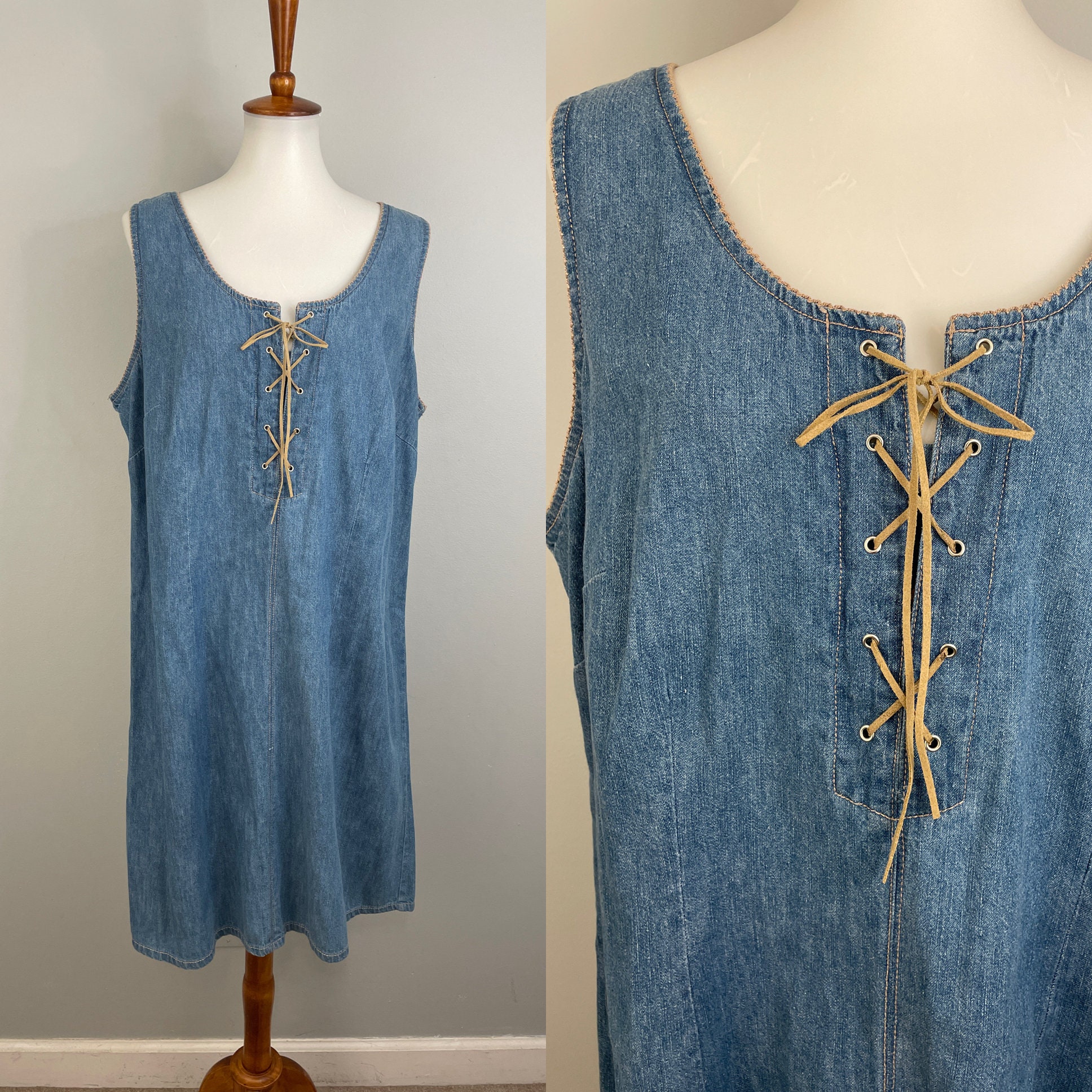 chinese dress ladies Stella Back Lace-Up Denim Mini Dress Medium main image 0