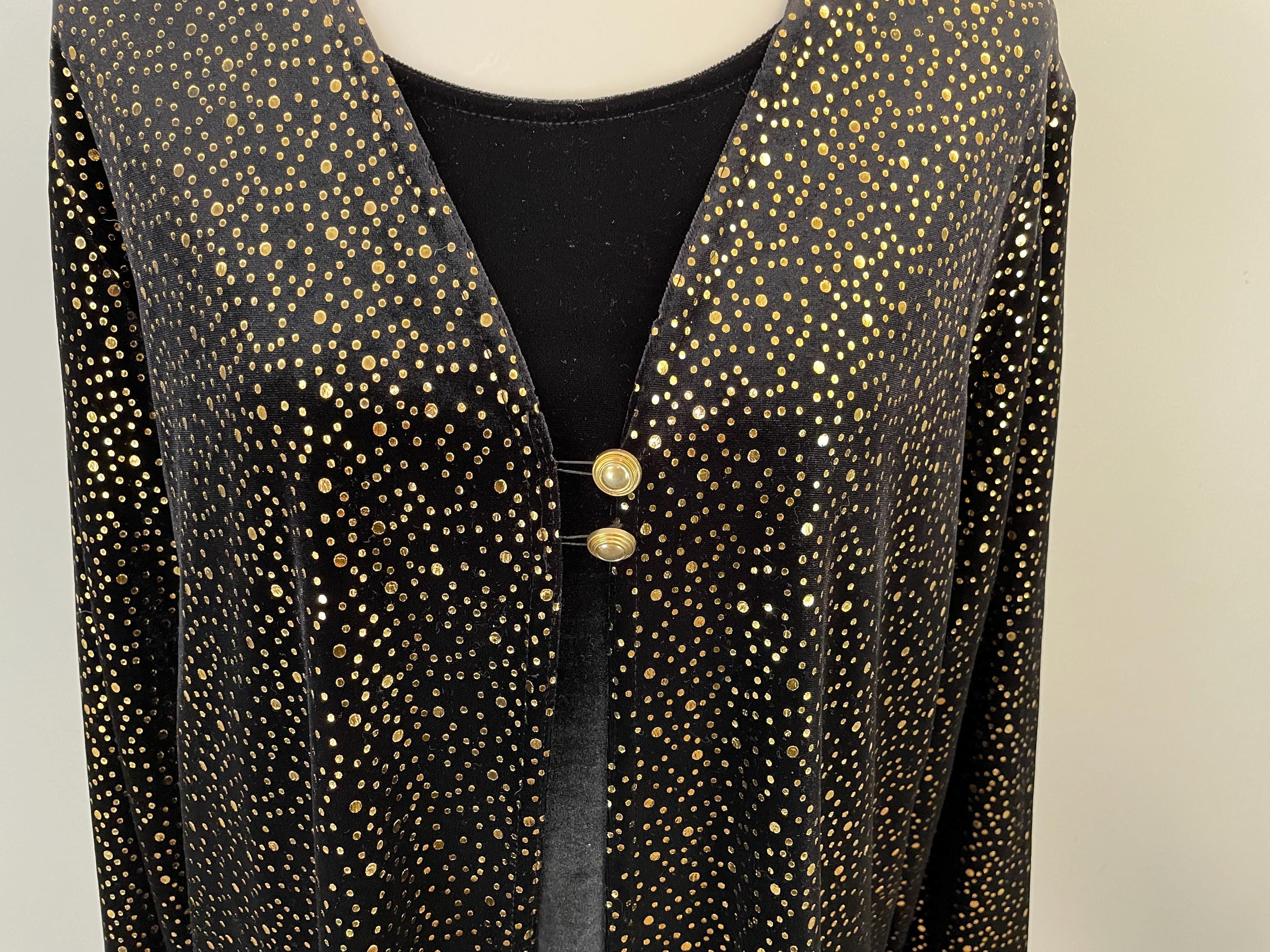 90s Black Velvet Jacket Metallic Velvet Top Black Gold
