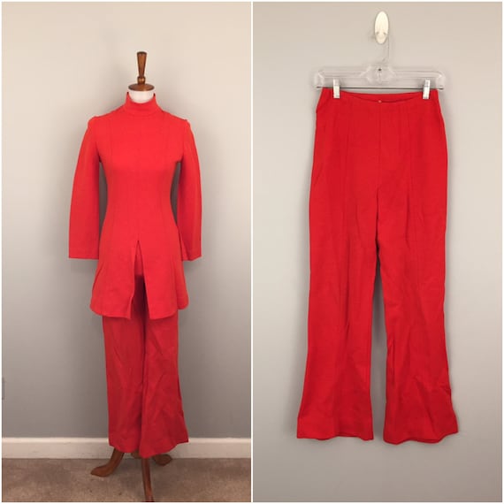 Vintage 70s Mod Pantsuit Wide Leg Flare Pant Set P