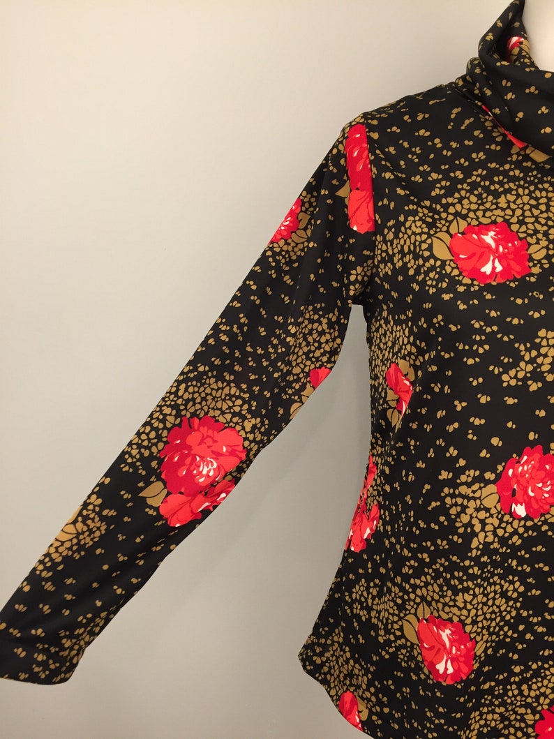 70s Vintage Cowl Neck Bohemian Funnel Neck Top Long Sleeve Blouse Flower Floral Turtleneck 1970s Vintage Clothes Women Medium Singapore