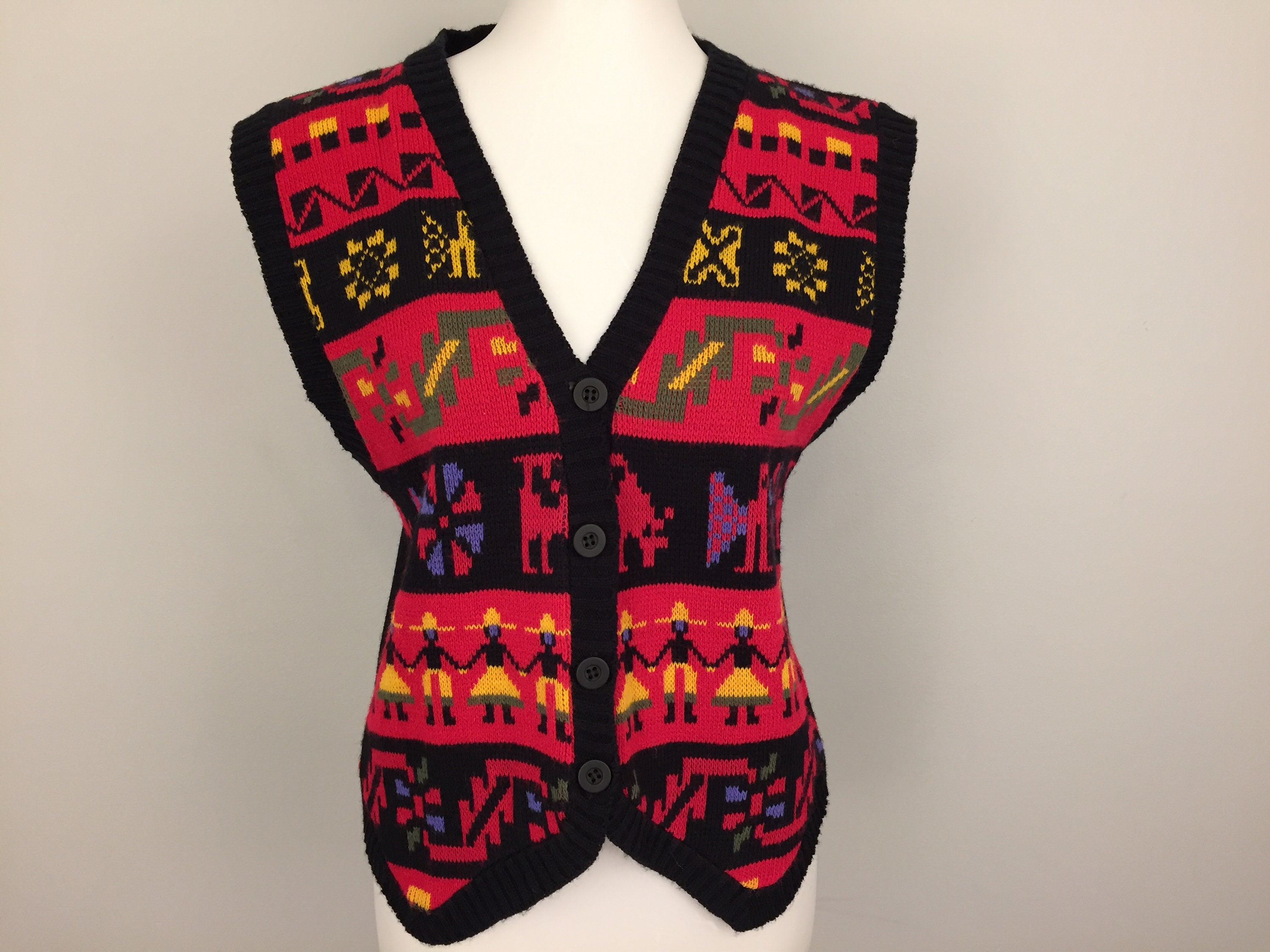 Tribal Print Ethnic Aztec Sweater Vest Womens Small V Neck | Etsy