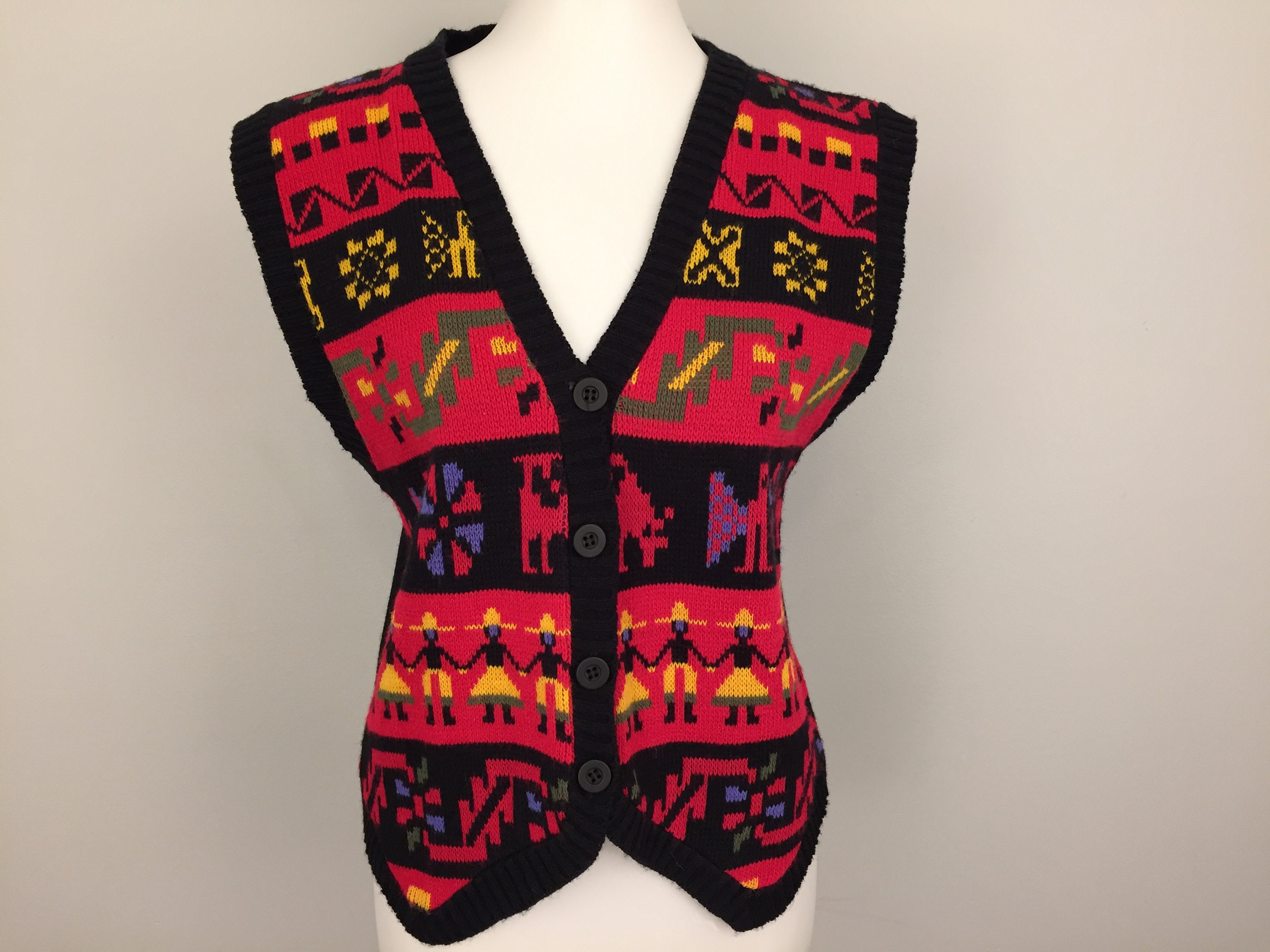 Tribal Print Ethnic Aztec Sweater Vest Womens Small V Neck Etsy