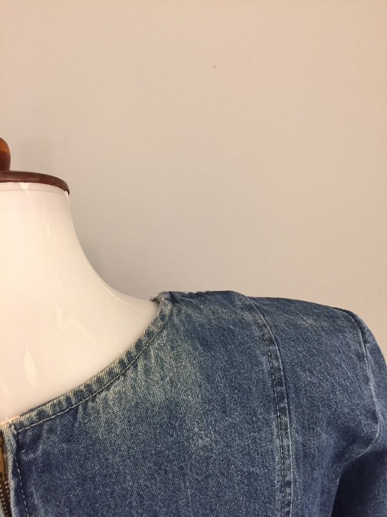 Vintage Denim Dress Blue Jean Dress Long Sleeve Blue White Stripe Women Medium Wash Denim Medium Made USA 80s 90s Vintage Dress 1980s 1990s