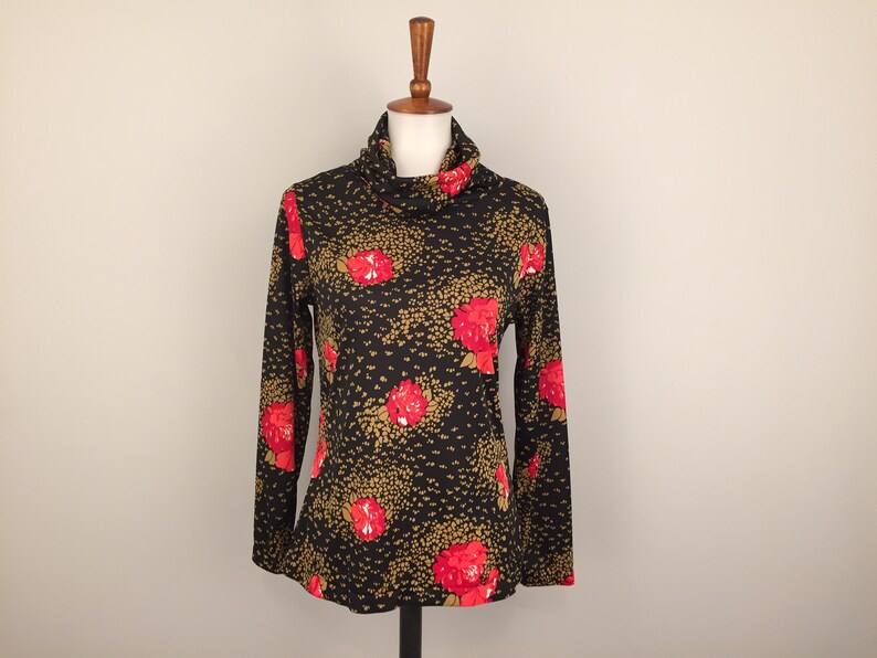 70s Vintage Cowl Neck Bohemian Funnel Neck Top Long Sleeve Blouse Flower Floral Turtleneck 1970s Vintage Clothes Women Medium Singapore
