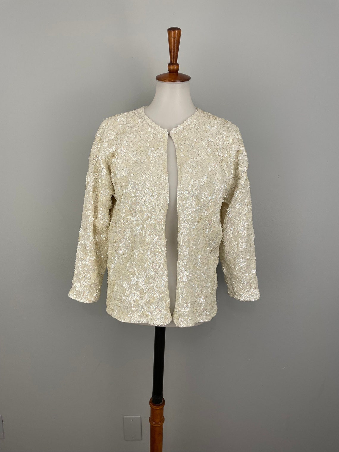 Vintage White Sequin Jacket Iridescent Cocktail Jacket Formal | Etsy