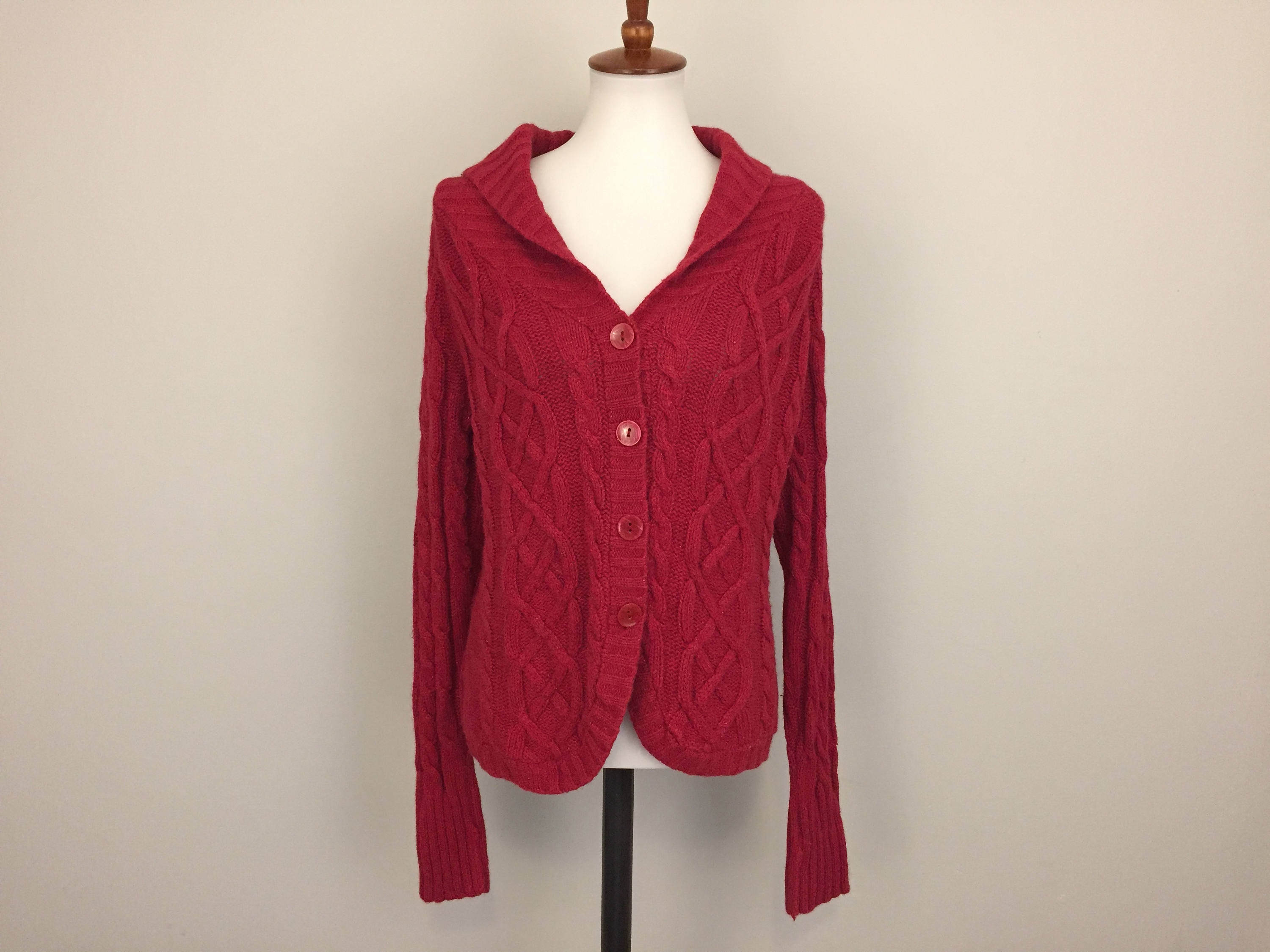 red sparkly cardigan