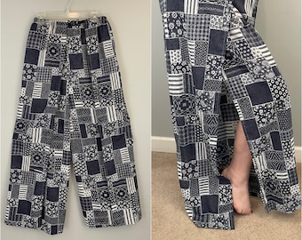 70s Palazzo Pants Patchwork Wrap Pants Split Leg Pants Hippie Festival Flowy Beach Harem Flow Pants 1960s 1970s Vintage Medium Large XL 1X