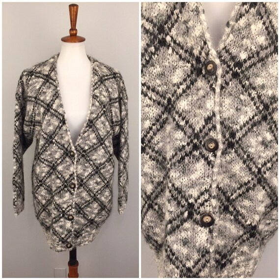 Vintage Wool Mohair Plaid Cardigan 