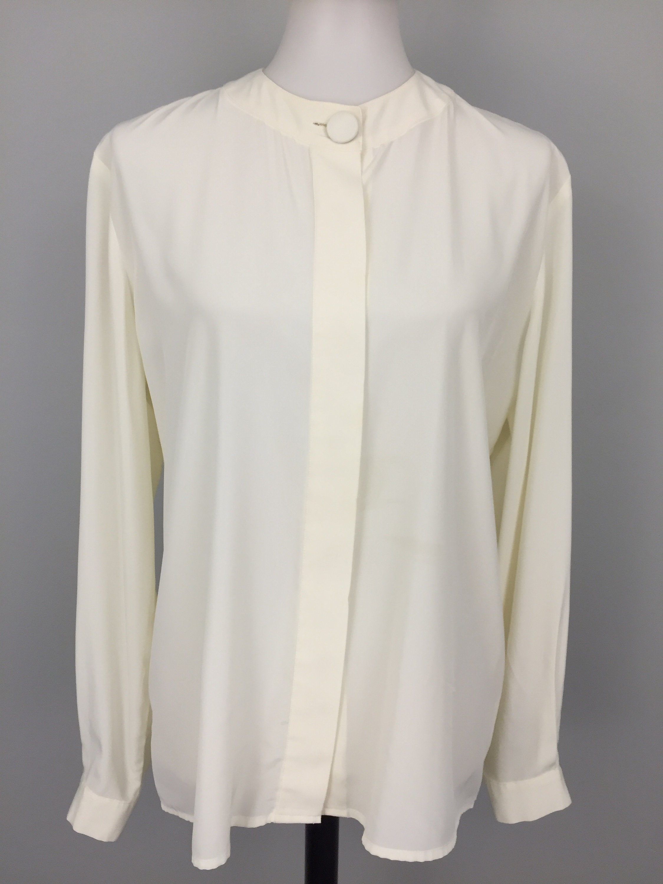 Cream Blouse White Long Sleeve Blouse Large Womens XL Button Etsy