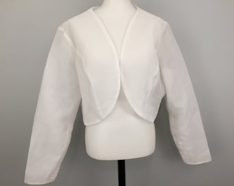 Vintage White Shrug Bolero Short Cocktail Jacket Evening Wear Crop Jacket Semi Sheer Wrap Organza Plus Size 26 Vintage Clothing 3X